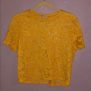 ZARA TRAFALUC YELLOW MUSTARD FLORAL LACE BLOUSE